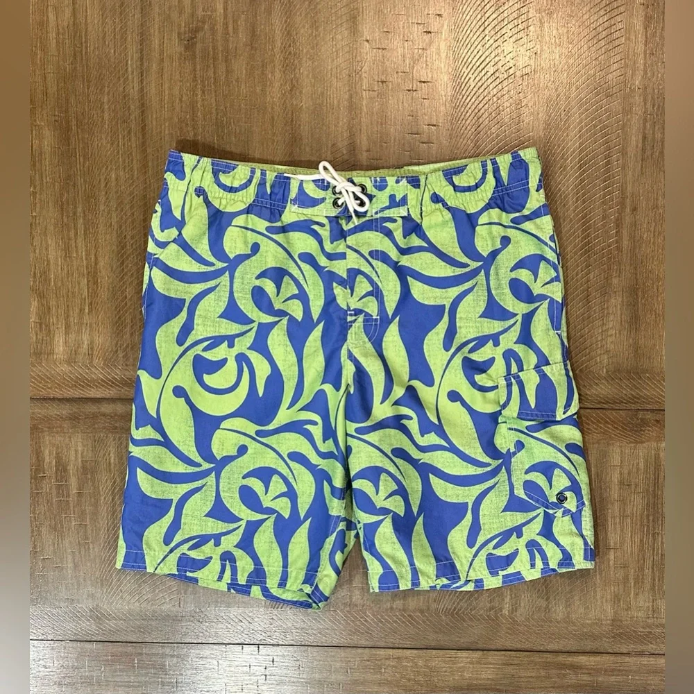 Sonoma Life + Style Board Shorts Swim Trunks Mens Size S Blue Green Pockets